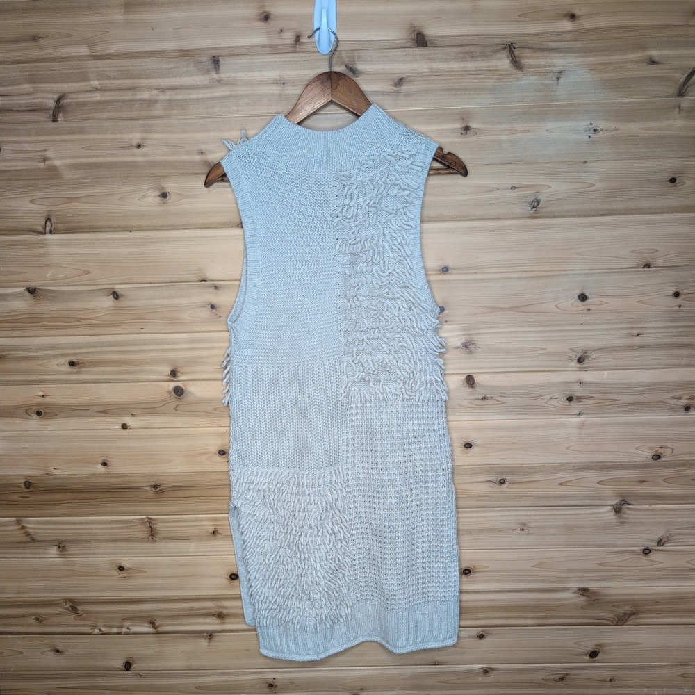 Pilcro Anthropologie Womens Beige Shaggy Fringe Mixed Knit Sleeveless Tunic S - Picture 5 of 11